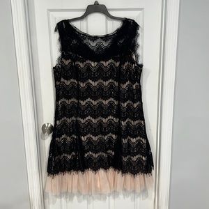 Dress Barn Tea Length Black Lace/Nude Formal Dress